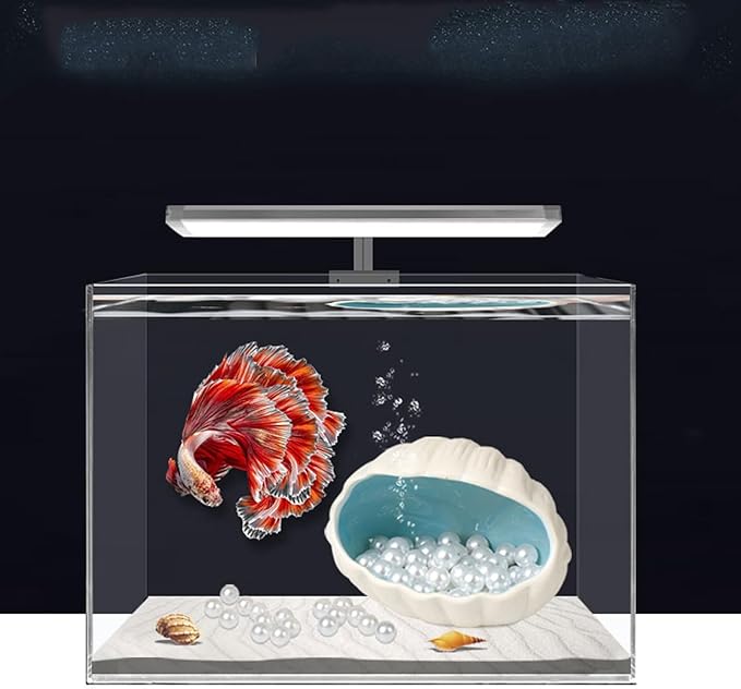 Ceramic Shell Cave with 50 Pearls - Betta Fish & Shrimp Tank Decorative Hideout(Blue + 50PCS Pearl)