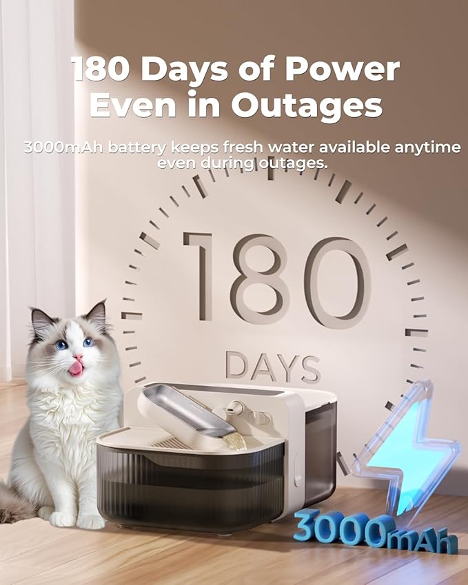 No-Filter Wireless Cat Water Fountain, 3.5L Stainless Steel Pet Fountain for Cats & Dogs – Wastewater Separation, Auto Refill, Ultra-Quiet 3000mAh Battery, Indoor Smart Water Dispenser