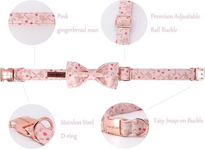 Unique style paws Dog Collar, Pet Collar Dog Bowtie Gift for Girl or Boy Dogs, Christmas Gingerbread Man Adjustable Dog Collar for Medium Dogs