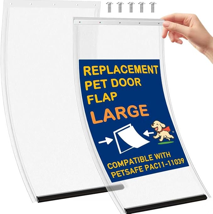 2 Pack Large Dog Door Replacement Flaps with 1 Aluminium Alloy Replacement Bracket, Compatible with Petsafe Freedom Doggie Doors, PAC11-11039 10 1/8" X 16 7/8" -with Screws(Frosted Transparent)
