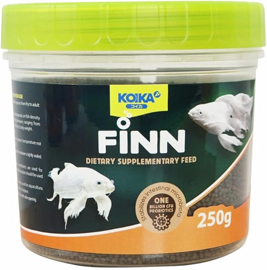 KOIKA FINN Probiotic Fish Food Pellets for Ornamental Fish, 43% Protein with Bacillus Probiotics, Supports Digestion and Immune Health for Daily Feeding (250g, Koi Carp - 3.0mm Pellets)