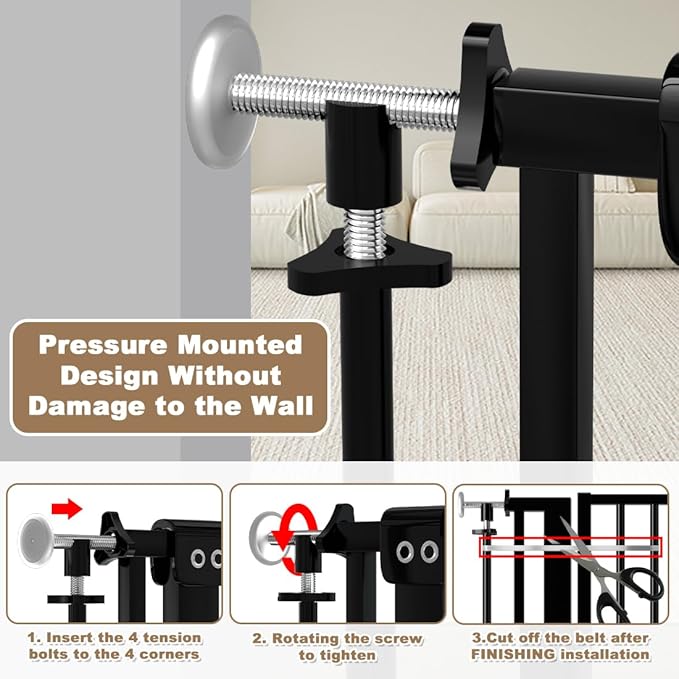 57" Extra Tall Pet Gate for Cats Dogs-29.5"-43.3" Extra Wide Cat Gate for Doorways and Stairs-1.37" Ultra Narrow Spacing Pressure Mounted Dog Gate with One-Handed Operation(29.5"-43.3")