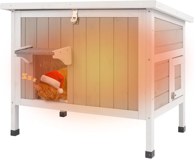 Insulated Outdoor Cat House, All-Weather Wooden Feral Cat Shelter for Winter, 3-Layer EPS Foam-Core Panels, Raised Base, Door Flap & Lockable Escape Door, Lift-Up Roof for Easy Cleaning