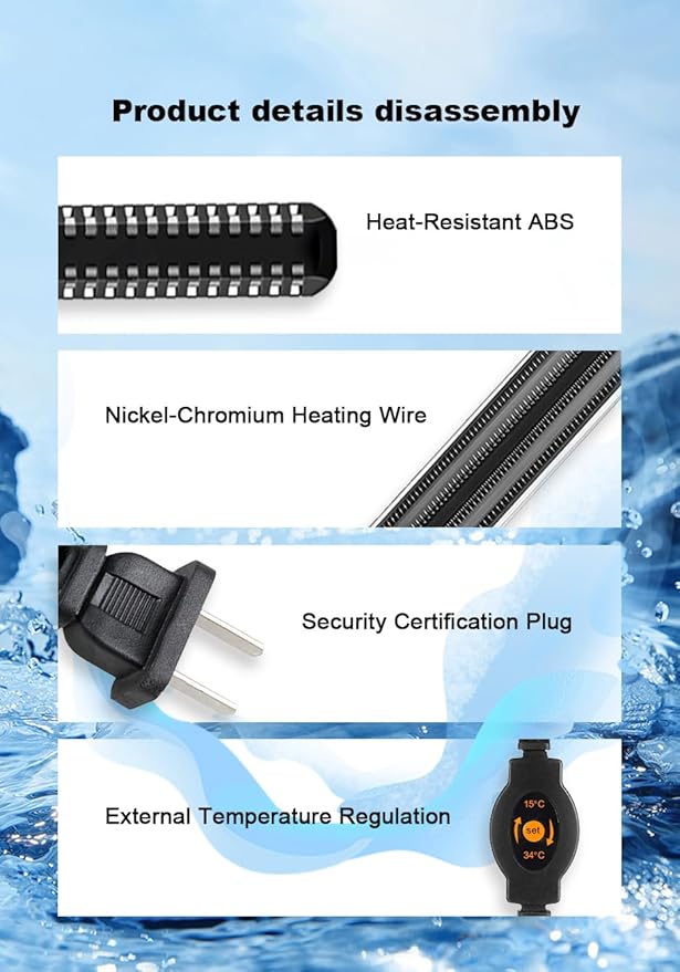 100W Aquarium Heater, Adjustable Thermostat Fish Tank Heater | Auto Shut-Off, Explosion-Proof for Fresh & Saltwater