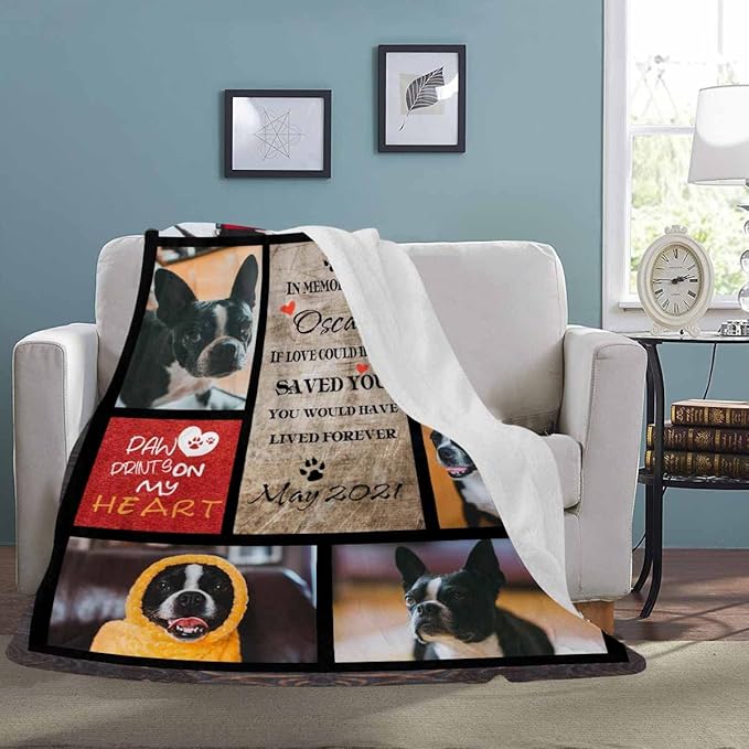 D-Story Dog Memorial Blanket, Customized Pet Memorial Gifts, Cat Loss Gift, Dog Bereavement Gifts, Loss of Pet Sympathy Gift,Custom Comfort Blankets with Photos for Grief