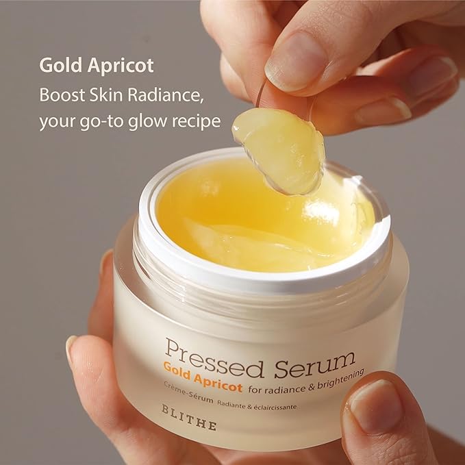 BLITHE Pressed Serum Gold Apricot | Glow Serum for Face | Glass Skin Korean Skincare & Face Moisturizer for Dry Skin, 1.68 fl oz
