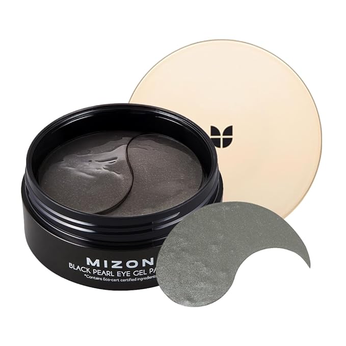 MIZON Pearl Eye Gel Patch Masks, Eye Treatment Mask Reduces Wrinkles and Puffiness, Dark Circles treatment, Hydrogel Eye Patches (Black Pearl)