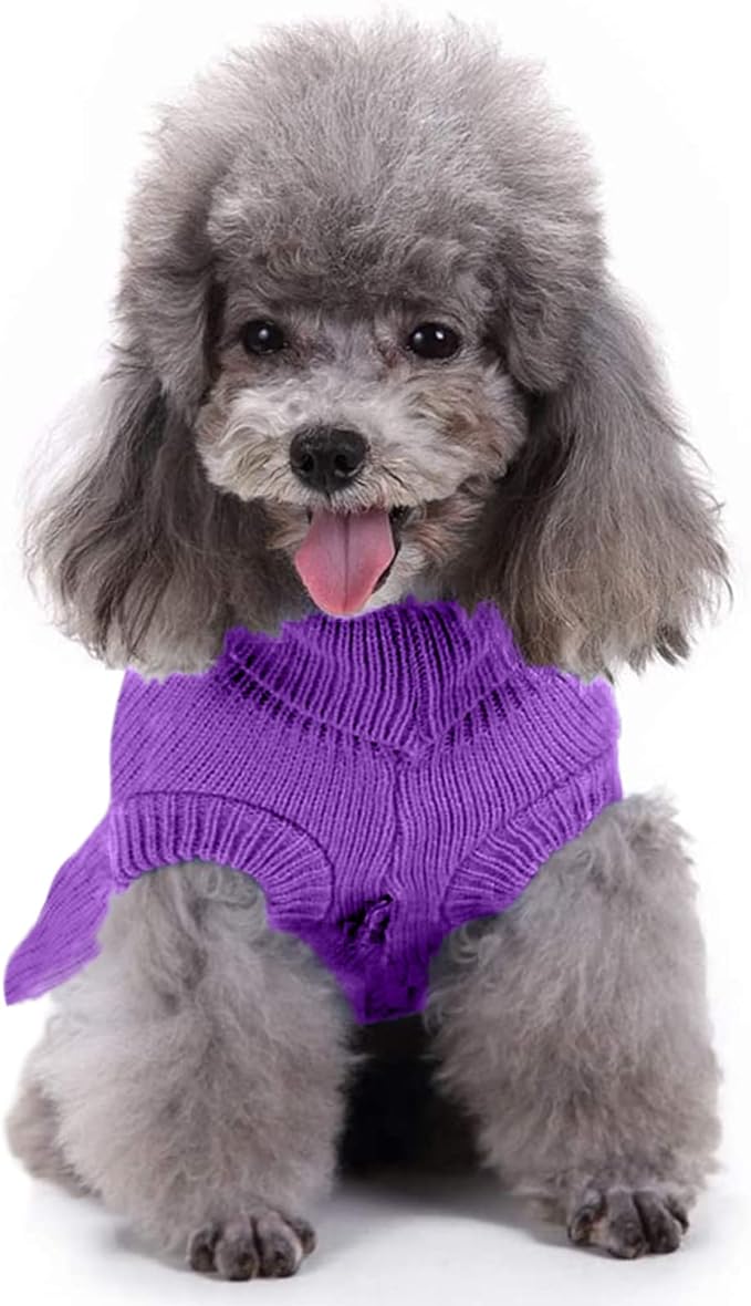 CHBORCHICEN Small Dog Sweaters Knitted Pet Cat Warm Dog Sweatshirt Winter Clothes Kitten Puppy Sweater (XS, Dress-Purple)