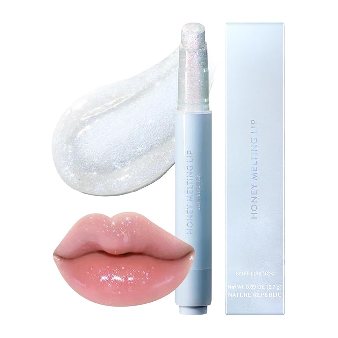 Nature Republic HONEY MELTING LIP GLITTER & PLUMPING (15 CRYSTAL SPARKLE) SOFT LIP STICK Hydrating&Moisturizing clear Gloss,Volumizing formula & Sheer tint, Shine Glimmer Finish
