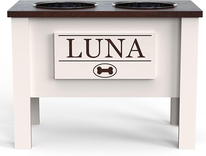 GTW Personalized Elevated Dog Bowl Stand for Large, Medium, Small, X-Small Dogs - Stainless Steel Food and Water Bowls - Raised Dog Dish (X-Large, Brown)