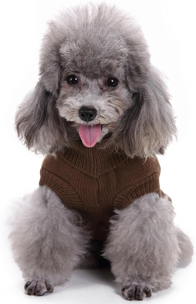 CHBORCHICEN Small Dog Sweaters Knitted Pet Cat Warm Dog Sweatshirt Winter Clothes Kitten Puppy Sweater (Brown, Large)