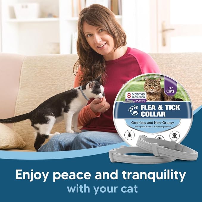 Flea Collar for Cats, Cat Flea and Tick Collar, Cat Flea Collars, Kitten Tick Collars, Adjustable 8 Months Protection (Pack of 2)