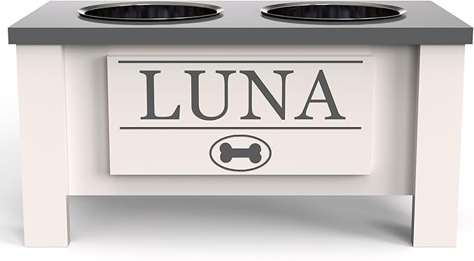 GTW Personalized Elevated Dog Bowl Stand for Large, Medium, Small, X-Small Dogs - Stainless Steel Food and Water Bowls - Raised Dog Dish with Internal Storage (Medium, Grey)