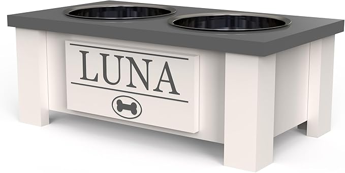 GTW Personalized Elevated Dog Bowl Stand for Large, Medium, Small, X-Small Dogs - Stainless Steel Food and Water Bowls - Raised Dog Dish (Small, Grey)