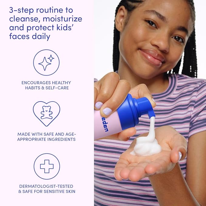 Evereden Kids Daily 1-2-3 Routine Bundle: Clean & Vegan Skincare for Kids – Hydrating & Gentle Tween Skincare Set with Multi-Vitamin Face Wash, Face Cream, & SPF 30 Mineral Sunscreen
