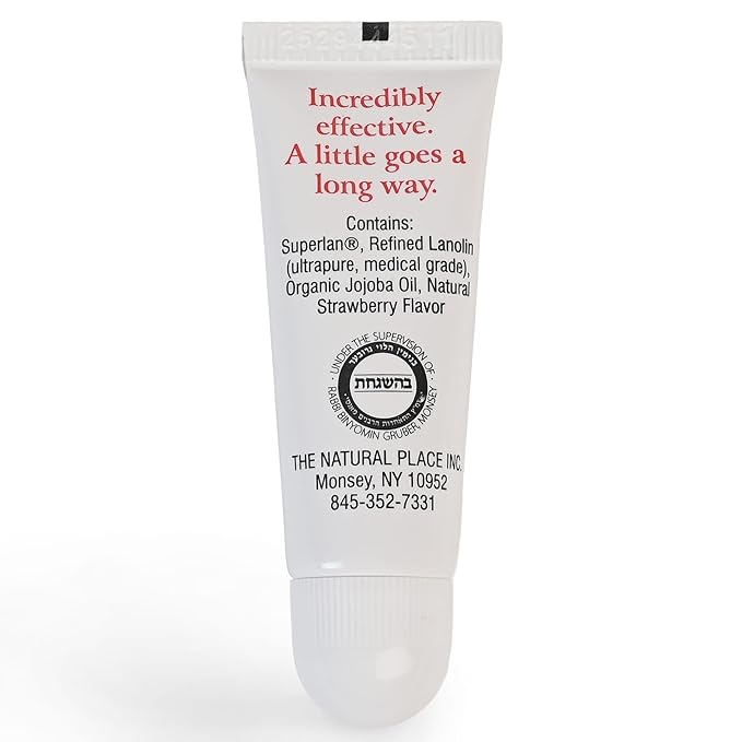 Organic Lanolin Lip Balm - Lip Repair for Hot/Dry Weather - Natural Nipple Cream Lanolin - Moisturizer for cracked lips - Hydrating lip care - Pure jojoba oil - Kosher Strawberry chapstick (0.35 Oz)