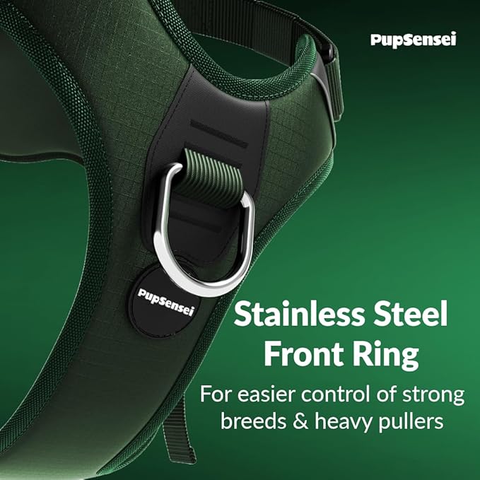 No Pull Dog Harness - Durable Polyester Puppy Harness with Front Anti-Pull Loop, Reflective Strips, and Quick-Release Clips for Small, Medium, and Large Dogs (Forest Green, Medium)