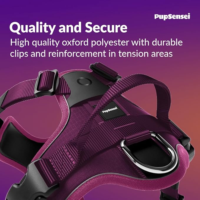 No Pull Dog Harness - Durable Polyester Puppy Harness with Front Anti-Pull Loop, Reflective Strips, and Quick-Release Clips for Small, Medium, and Large Dogs (Berry Purple, Extra Small)