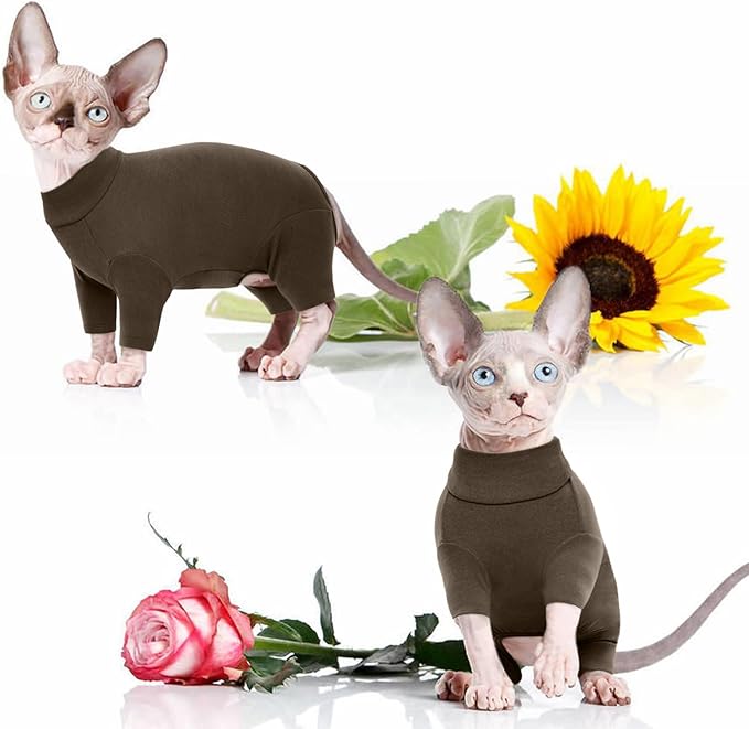 ROZKITCH Hairless Cat Sweaters, Breathable Soft Jumpers for Cats Only, Coat with Four Legs, Warm Sweater T-Shirt Pajamas Jumpsuit Vest Cornish Rex Devon Rex Peterbald Coffee L