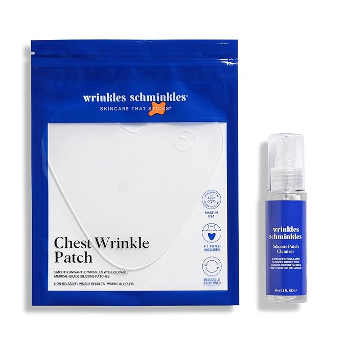 Wrinkles Schminkles Chest Wrinkle Patch & Cleanser Starter Pack - Set of Reusable Chest Silicone Wrinkle Patches + Patch Cleanser (2 oz) Maximise Uses - Smooth & Prevent Décolletage Wrinkles