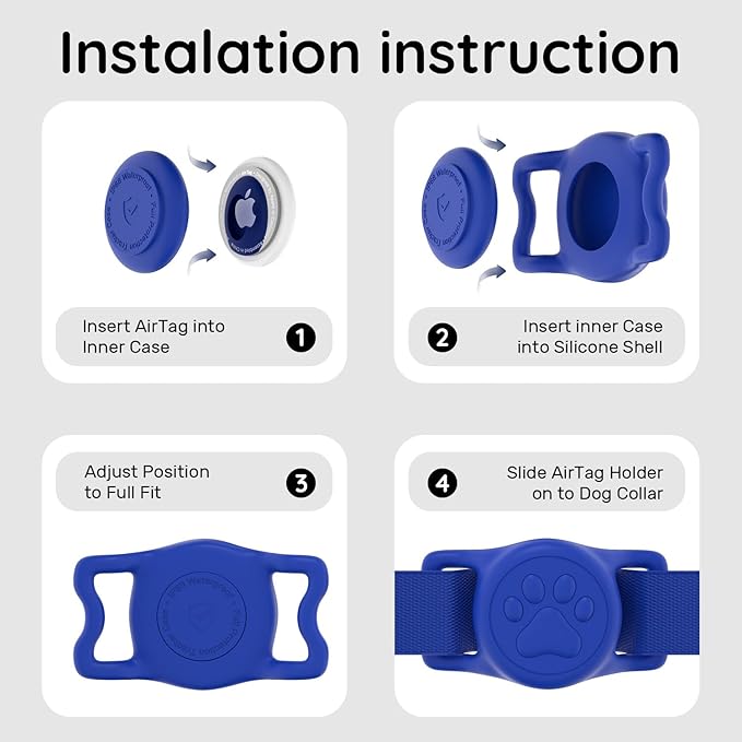 for Airtag Dog Collar Holder, Dog Airtag Holder Waterproof, Lightweight & Soft Silicone Air Tag Case for Pet Collars, Works with Multiple Tracker Tag Products (Blue1, 1 Pack)