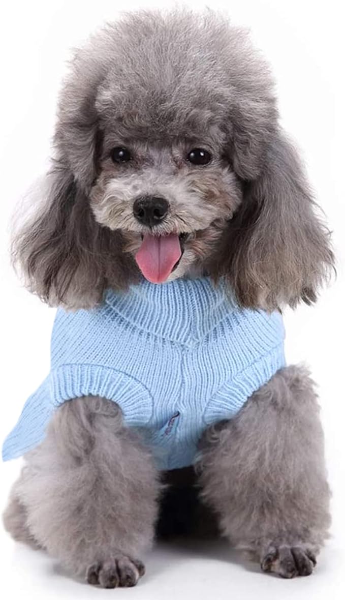 CHBORCHICEN Small Dog Sweaters Knitted Pet Cat Warm Dog Sweatshirt Winter Clothes Kitten Puppy Sweater (S, Dress-Light Blue)