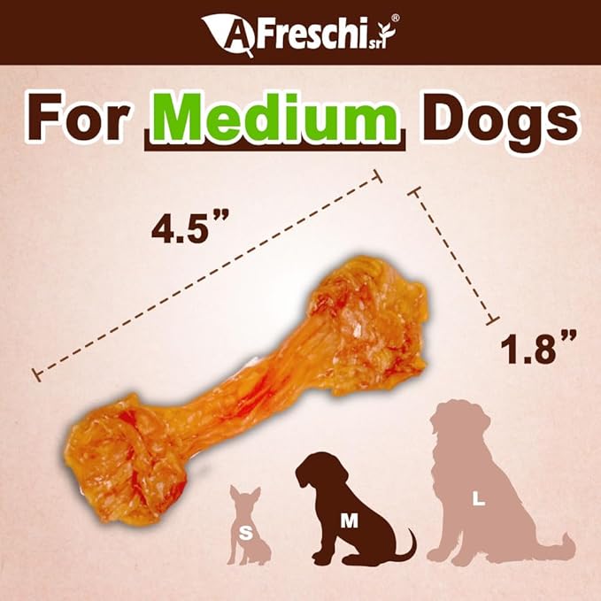 AFreschi Turkey Tendon of Dog Bones Shape, USA-Sourced, Limited-Ingredient, Rawhide-Free, Long-Lasting, All-Natural Dog Treats for Medium Dogs, 3 Count Pack (M)