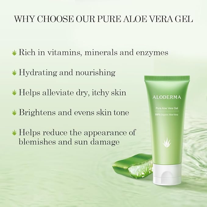 Aloderma 99% Organic Aloe Vera Gel for Face Made within 12 Hours of Harvest - Natural Hydrating Pure Aloe Vera for Soothing Skincare - Moisturizing Aloe Gel for Skin, Face, & Sensitive Skin, 4.02 oz