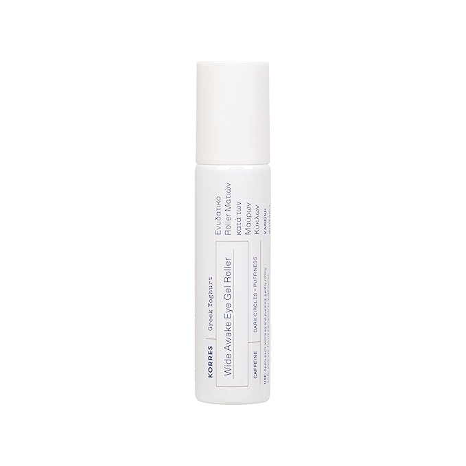 KORRES Greek Yoghurt Wide Awake Eye Gel Serum with Hyaluronic Acid & Caffeine for Dark Circles & Puffy Eyes, Roller Ball, Brightening & Hydrating, 0.51 fl oz