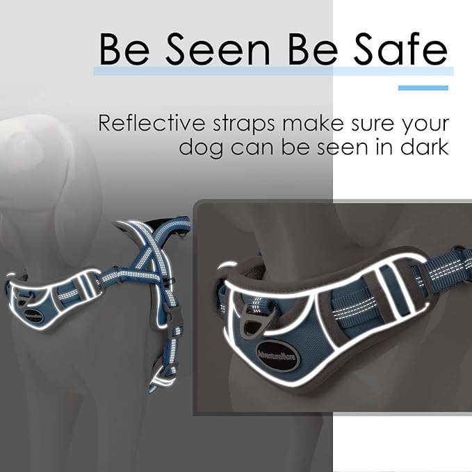 ADVENTUREMORE Dog Harness for Large Dogs No Pull, Sport Dog Halter Harness Reflective Breathable Dog Vest Escape Proof Dog Harness with Easy Control Front Clip Handle for Training Walking XL Blue