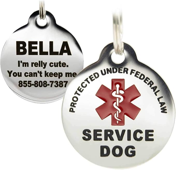 Engraved Service Dog Personalized with 4 Lines of Custom Engraved ID Stainless Steel Enameled Regular