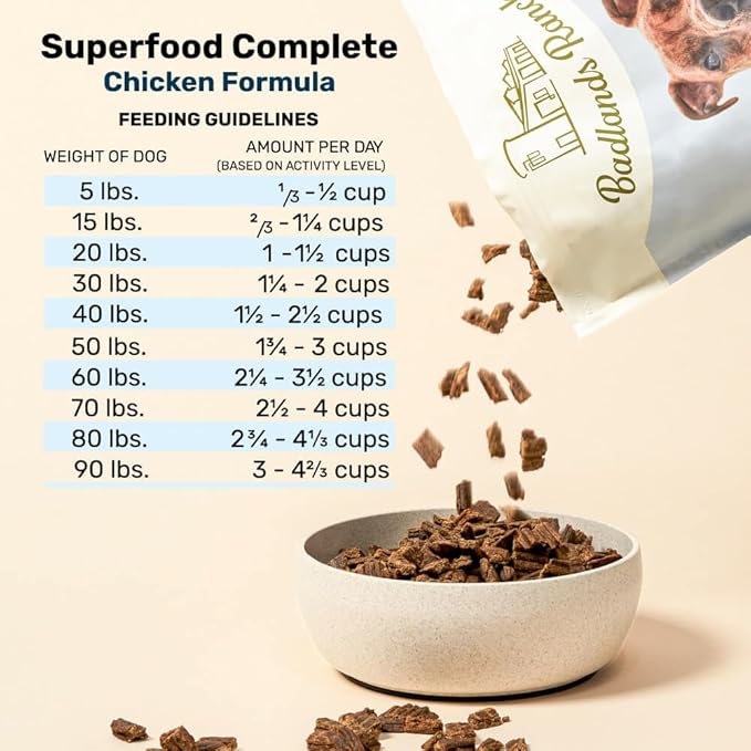 BADLANDS RANCH by Katherine Heigl- Superfood Complete, Air-Dried Adult Dog Food - High Protein, Zero Fillers, Superfood Nutrition (24 Ounce (Pack of 4), Chicken)