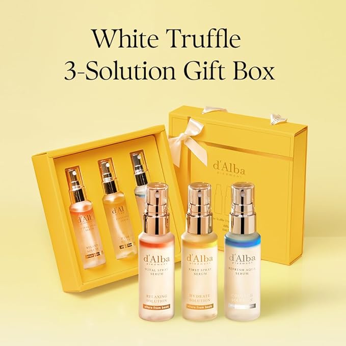 d'Alba Official White Truffle Spray Serum, 3 Solutions, Gift Set (1.76 fl oz (52 ml) x 3ea), Stocking Stuffers, Vegan Skin Care, Glow Serum for Radiant Skin, All In One Mist, Korean Skin Care