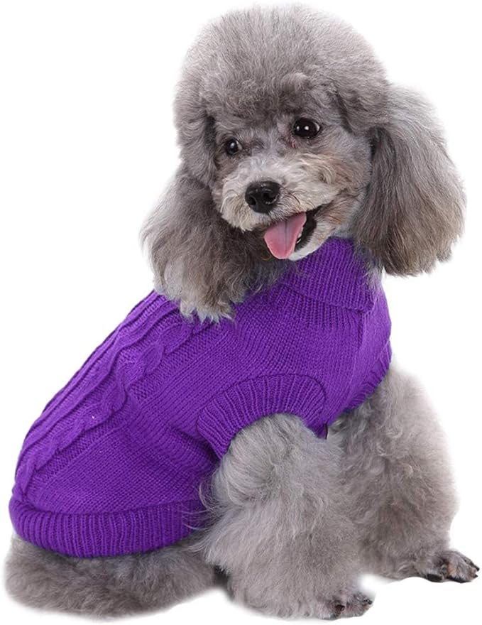 CHBORCHICEN Small Dog Sweaters Knitted Pet Cat Warm Dog Sweatshirt Winter Clothes Kitten Puppy Sweater (Medium, Purple)