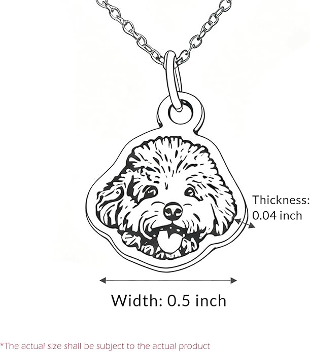 Personalized Pet Portrait Memorial Necklace - Stainless Steel Custom Engraved with Photo, Name & Date, Keepsake Jewelry Gift for Dog Mom, Cat Dad, Animal Lovers (Adjustable Chain)