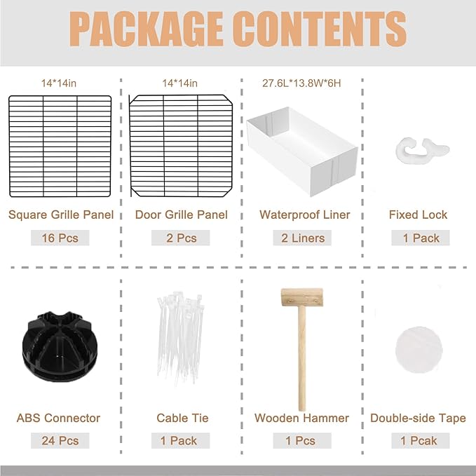 18 Planels Guinea Pig Cages with Bite-Proof & Waterproof Liner, Divided DIY Small Animal Playpen - Metal Dense Grid Indoor Outdoor Portable Metal Wire Yard Fence