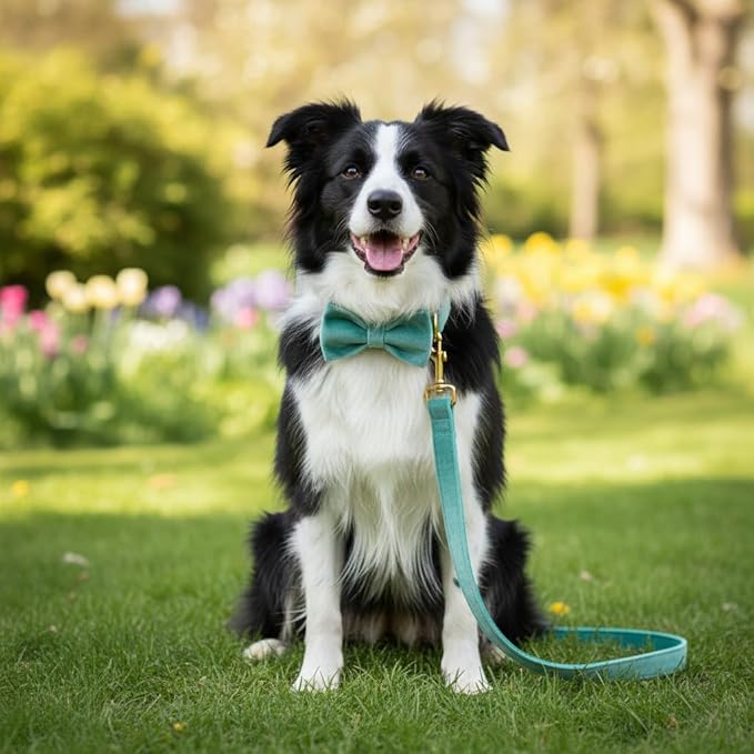 PETDURO Personalized Dog Collar Mint Green Soft Velvet for Large Medium Small Boy Girl Dogs - Custom Collar with Name Phone Number Engraved on Gold Metal Buckle - Add Leash Bow Set via Customize Now