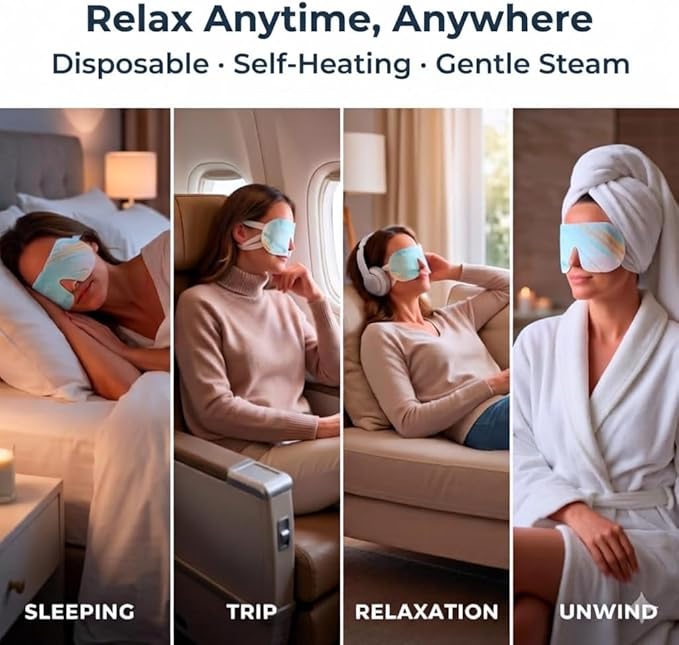 FACEMOON Self Heating Steam Eye Masks: Disposable Moist Warm Compress for Dry Eyes, Eye Strain, Stye & Stress Relief – No Microwave Needed for Relax, Travel, Sleep & Spa, Unscented