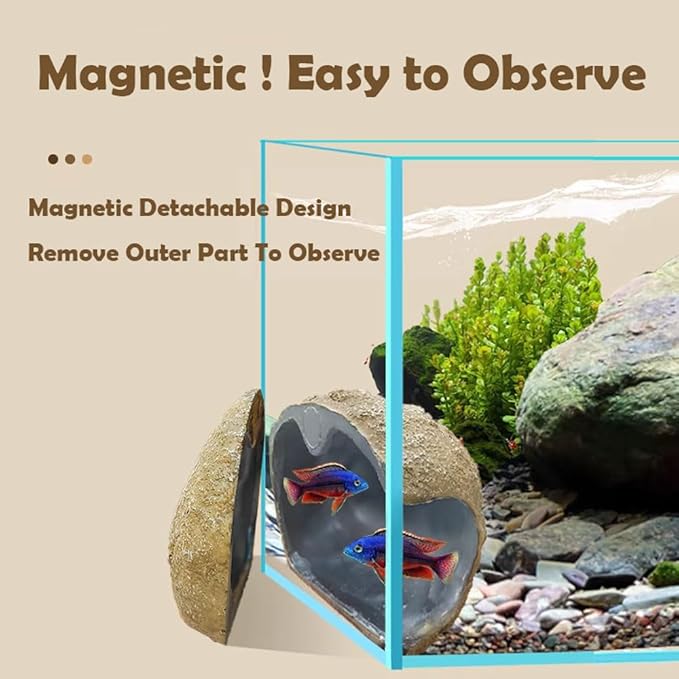 Innovative Magnetic Detachable Betta Log Aquarium Cave Shrimp Hides for Cichlid Fish, Up to 0.5 inch Thickness Large Aquirium Tank, Perfect Aquatic Decoration for Cichlid Breeding & Shrimp