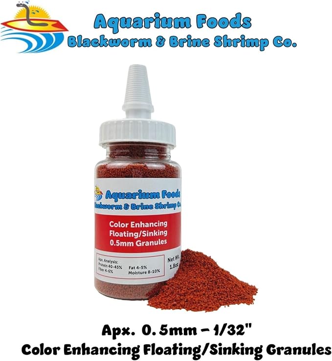 Aquatic Foods Inc. Community Fish Granules 0.5mm High Protein Floating/Sinking Color Enhancing Granules for Freshwaters, Marines, Baby Pond Fish…1.8oz Squeeze Bottle