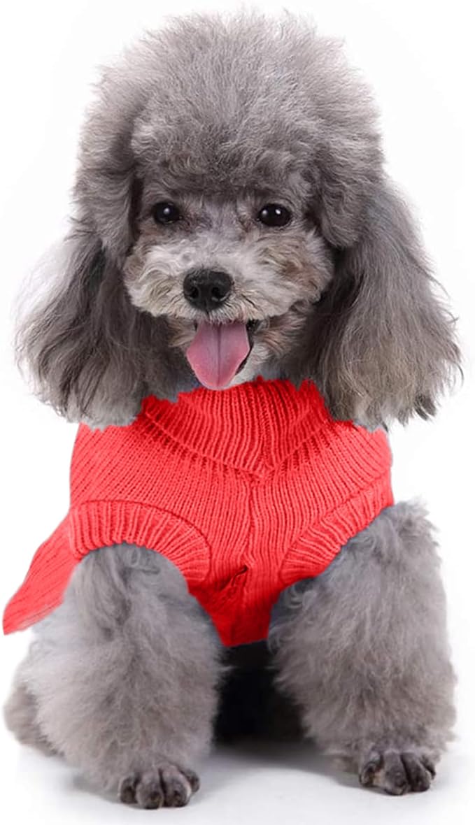CHBORCHICEN Small Dog Sweaters Dress Knitted Pet Cat Warm Dog Sweatshirt Soft Winter Clothes Kitten Puppy Sweater (M, Dress-Red)