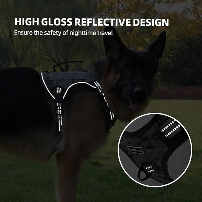 Tactical Dog Harness with Leash for Large Dogs, No Pull Adjustable Dog Harness, Reflective K9 Working Pet Vest for Walking, Training (Camouflage Grey, M)