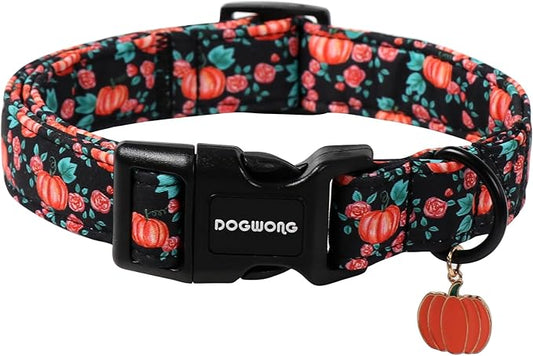 DOGWONG Fall Dog Collar, Pumpkin Floral Dog Collar Adjustable Soft Halloween Girl Pet Dog Collars Cute Puppy Necklace for Small Medium Large Dogs