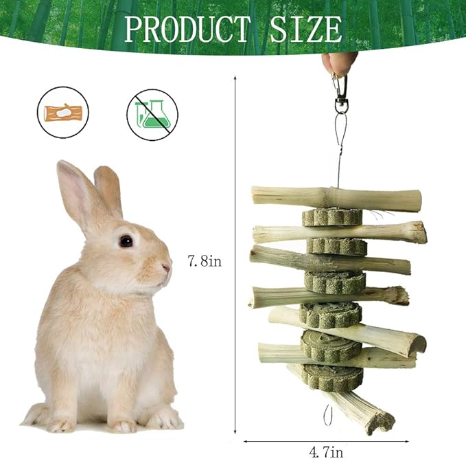 kathson Guinea Pig Treats Hanging Bunny Chew Toys for Teeth Grinding, Organic Bamboo Sticks Natural Rabbit Enrichment Toys for Small Animals Hamster Chinchilla 2 Pack