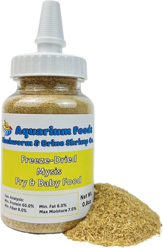 Aquatic Foods Inc. Freeze Dried Floating Mysis Shrimp for Freshwaters, Marines, Baby Pond Fish, Invertebrates, Corals, Anemones, All Tiny Nano Fish, Fry and Babies…0.8oz Sm Squeeze Bottle
