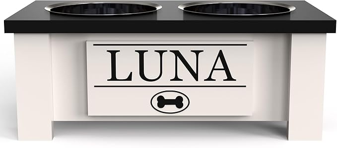 GTW Personalized Elevated Dog Bowl Stand for Large, Medium, Small, X-Small Dogs - Stainless Steel Food and Water Bowls - Raised Dog Dish with Internal Storage (Small, Black)