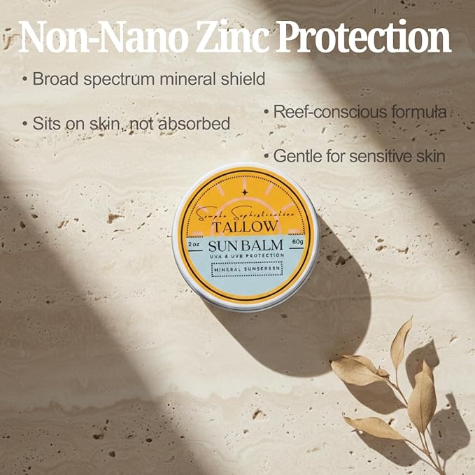 Tallow Sun Balm, tinted - with grassfed tallow, castor oil, zinc oxide | Mineral Sunscreen | Natural, Clean, Organic | Reef Safe, Ocean Friendly | Spf 30 - suitable for sensitive skin (2 oz) (Fair)