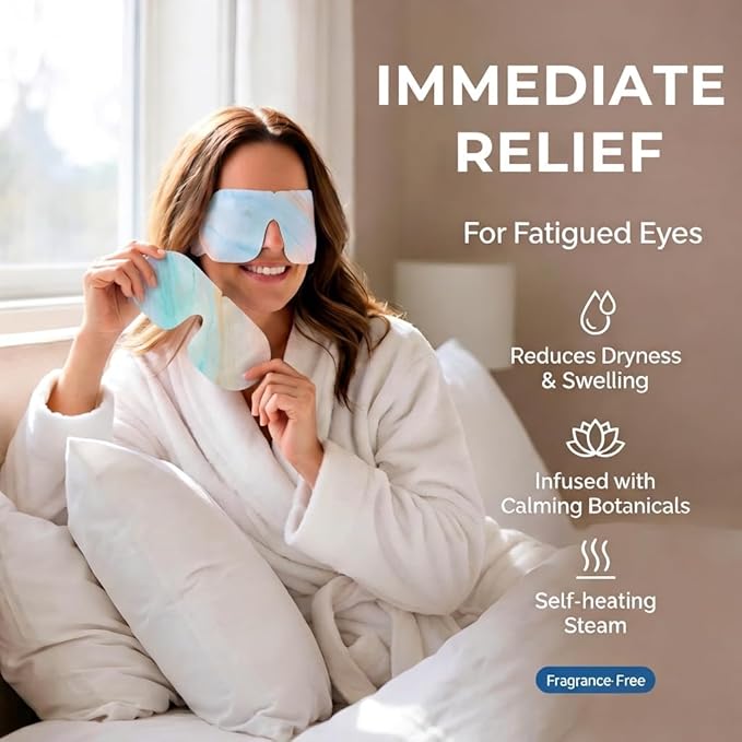 FACEMOON 16 Packs Self Heating Steam Eye Masks: Disposable Moist Warm Compress for Dry Eyes, Eye Strain, Stye & Stress Relief – No Microwave Needed for Relax, Travel, Sleep & Spa, Unscented