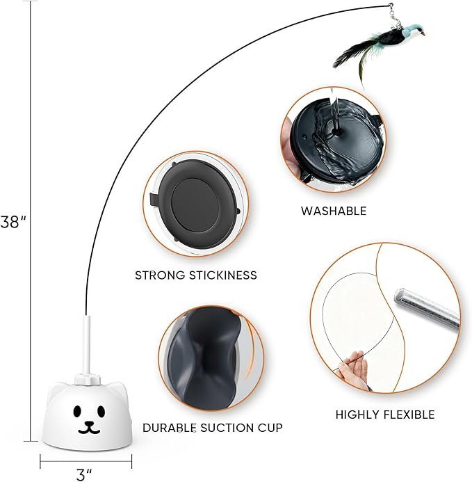 Interactive Cat Toys for Indoor Cats - Automatic Flying Bird Feather Toy, USB Rechargeable Electric Cat Teaser with Strong Suction Base, Smart Motion Activated Self-Play Enrichment Toy for Bored Cats