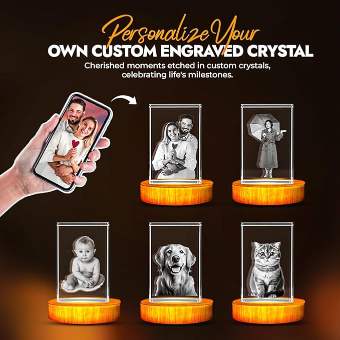 Personalized 3D Crystal Heart Figurine – Custom Photo Engraved Gift, Premium Crystal Keepsake for Anniversary, Wedding, Birthday, Couples & Loved Ones(medium rectangle 3 * 3.5 * 3 inches)